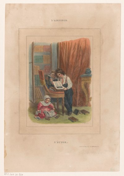 ثلاثة أطفال ينظرون إلى كتب L'étude (العنوان على الكائن) بواسطة جورج جان فراي