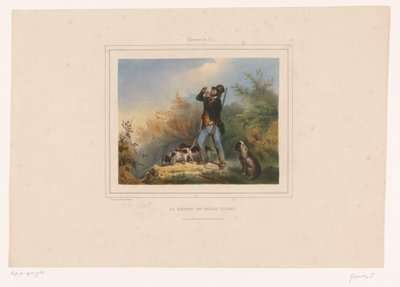 حارس طرائد مع ثلاثة كلاب صيد Le Départ du Garde Chasse (العنوان على الكائن) الصيادون بالبنادق (عنوان المسلسل) Chasses au Tir (عنوان المسلسل على الكائن) بواسطة فرانسوا جرينير