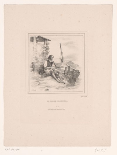 صياد قديم مع عود على الماء Le vieux Pêcheur (العنوان على الكائن) بواسطة هنري جنين