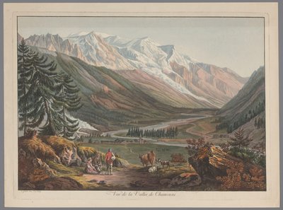 منظر للوادي في شامونيكس Vue de la Vallée de Chamouni (العنوان على القطعة) بواسطة فرانسوا غيوم لاردي
