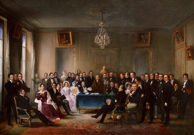 فرانسوا غيوم أندريو يقرأ مأساته جونيوس بروتوسين البهو ... ، 26 مايو 1828 ، ج. 1847. بواسطة فرانسوا جوزيف هيلم