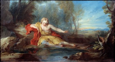 Narcisse contemplating its reflection (Narciso) Painting by Francois le Moyne (1688-1737) 18th century بواسطة فرانسوا ليموين