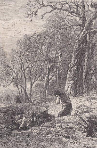 مشهد الشتاء: مجتذب الجذع ، من Magasin Pittoresque ، كاليفورنيا. 1852. بواسطة فرانسوا روجيت