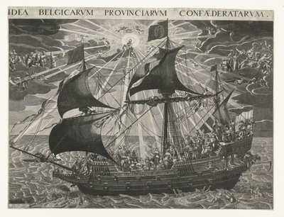 سفينة الدولة 1620 صورة رمزية لحالة البلد السعيدة بعد سينودس دوردريخت Idea Belgicarum Provinciarum Confaederatarum (العنوان على الكائن) بواسطة جاكوبوس أورلوج
