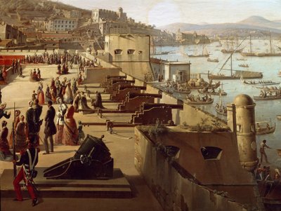 البنادق في القلعة التفصيلية. لوحة لفرانس فيرفلويت (1795-1872) نابولي ، متحف ناسيونالي دي سان مارتينو بواسطة فرانسوا فيرفلوت