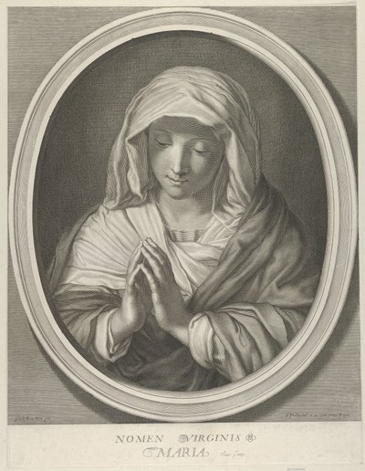 العذراء في الصلاة تنظر إلى الأسفل ، في إطار بيضاوي ، بعد ريني ، 1640-1693. بواسطة فرانسوا دي بويلي