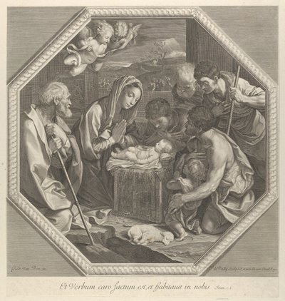 عبادة الرعاة الذين يركعون معًا على يمينهم قبل الرضيع المسيح ... ، كاليفورنيا. 1655-1693. بواسطة فرانسوا دي بويلي