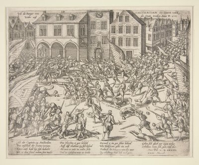 مثل البرغر من Amstelredam the Staten volck Wider au؟ كيف قام مواطنو أمستردام بطرد القوات من المدينة بواسطة Frans Hogenberg