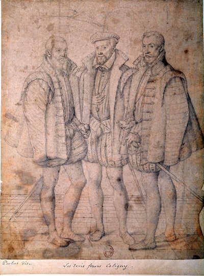 صورة لكوليجني الثلاثة: الكاردينال أوديت (1515-1571) ، غاسبار (1517-1572) ، أميرال فرنسا وفرانسوا (1521-1569) ، لورد أندلوت. رسم منسوب إلى فرانسوا (فرانسوا (فرانز) بوربوس لعين (1545-1581) (ec.flam.) القرن السادس عشر ، باريس ، ب. بواسطة فرانس بوربوس