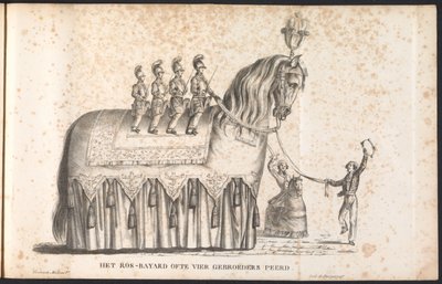 روس كاريلون كطفو في موكب سانت رومبوت ، 1825 Het Ros-Bayard أو Four Brothers Peerd (العنوان على الكائن) بواسطة بورجراف