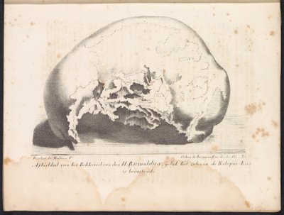 جمجمة القديس رومبوت 1825 صورة Bekkeneel van den H. Rumoldus كما هي موجودة في Reliquie-Kas (العنوان على الكائن) بواسطة بورجراف