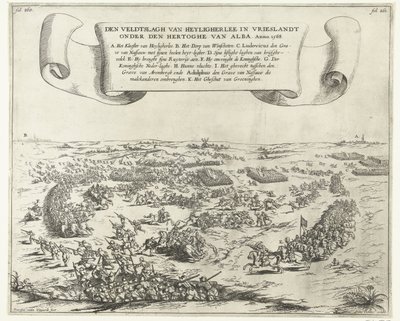 معركة هيليجيرلي 1568 Veldtslagh van Heyligherlee في فريزلاند تحت حكم دوق ألبا. Anno 1568 (العنوان على الكائن) بواسطة فرانس فان دن ويجنجيردي