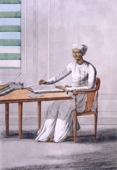 A causto (clerkscribe) ، من "الهندوس أو وصف عاداتهم واحتفالاتهم" ، حانة. 1808-12 (النقش الملون) بواسطة فرانز بالتازار سولفينز