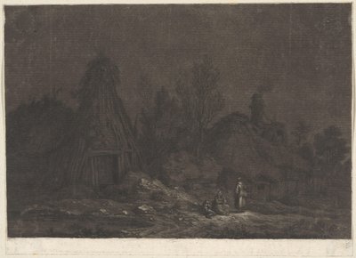 مشهد ضوء القمر مع شخصيات أمام كوخ XII Vues de la Normandie (عنوان السلسلة) بواسطة فرانز إدموند ويروتر