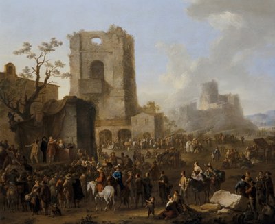 منظر للمدينة الإيطالية مع شخصيات ترقص على سالتاريلو بواسطة فرانز فيرغ