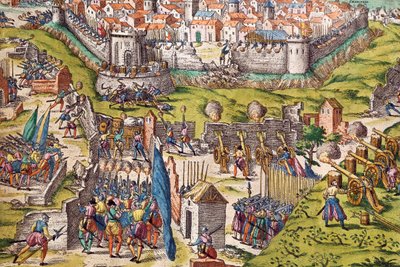 فرض جيش كوندي حصارًا على شارتر ، مارس 1568 ، نقش بواسطة فرانز هوغنبرغ (1535-1590) ، فرنسا بواسطة فرانز هوجينبرغ