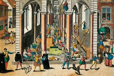 تدمير الآثار والتماثيل في الكنائس ، أبريل 1566 ، نقش فرانز هوغنبرغ (1535 - 1590) ، الحروب الدينية ، فرنسا بواسطة فرانز هوجينبرغ