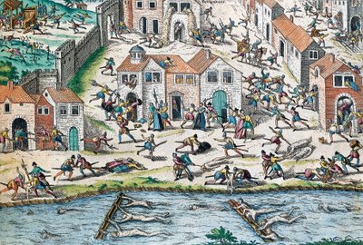 مشهد من الحروب الدينية الفرنسية ، نقش لفرانز هوغنبرغ (1535-1590) ، فرنسا بواسطة فرانز هوجينبرغ
