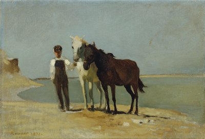 صبي مع الخيول على الشاطئ بواسطة فرانز رومبلر