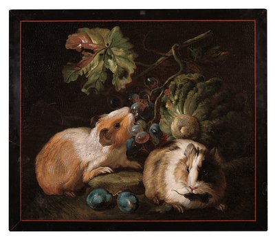 لوحة رومانية من الفسيفساء الصغيرة تصور خنازير غينيا تأكل الملفوف والعنب ، 1800-25 بواسطة فرانز ويرنر فون تام