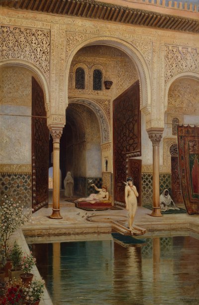 فناء قصر الحمراء في غرينادا بواسطة فرانز فيلهلم أوديلمارك