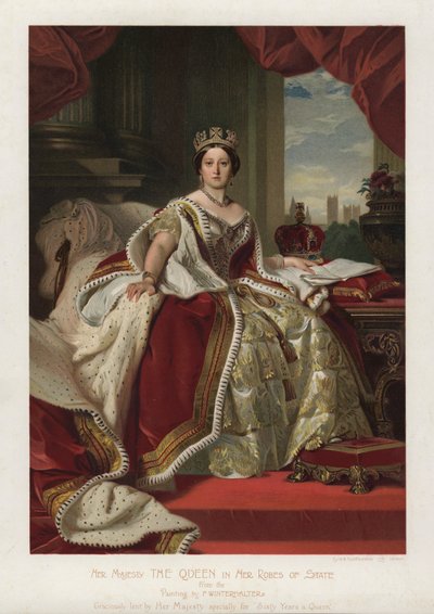 الملكة فيكتوريا في رداءها الدولة (لون ليثو) بواسطة Franz Xaver  Winterhalter (after)