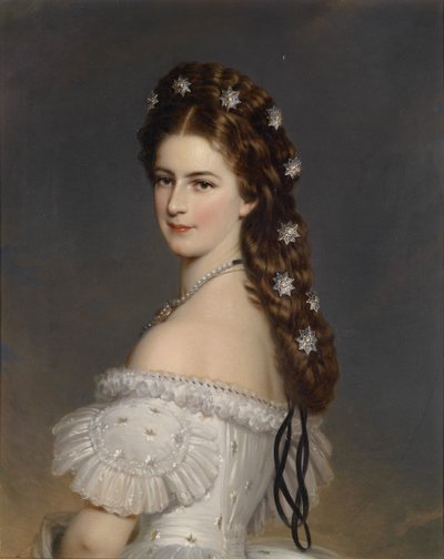الإمبراطورة إليزابيث من النمسا مع نجوم الماس في شعرها ، كاليفورنيا 1860 بواسطة فرانز كزافييه وينترهالتر