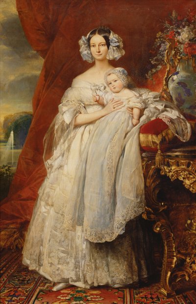 هيلين-لويز دي ميكليمبور-شفيرين ، دوقة أورليانز (1814-58) مع ابنه كونت باريس (1838-1894) 1839 (زيت على قماش) بواسطة فرانز كزافييه وينترهالتر