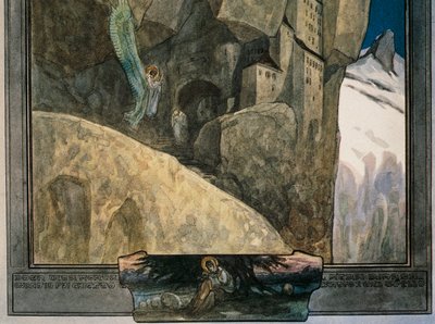 النمسا، فيينا، رسم توضيحي للكوميديا الإلهية لدانتي أليغييري (الجنة، الأغنية الحادية والعشرون) بقلم فرانز فون بايروس، تفاصيل بواسطة فرانز فون (1866-1924) بايروس