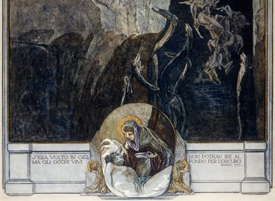 النمسا، فيينا، رسم توضيحي للكوميديا الإلهية لدانتي أليغييري (الجحيم، الأغنية الرابعة والعشرون) بقلم فرانز فون بايروس، تفاصيل بواسطة فرانز فون (1866-1924) بايروس