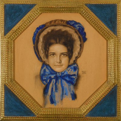 ماري أفيك أون فاتحة (نوع كابوت) - ابنة ماري مع غطاء محرك السيارة - فرانز ريتر (فرانز ريتر) فون ستوك (1863-1928). جواش وباستيل وفحم على ورق مقوى الأبعاد: 55x49،3 سم مجموعة خاصة بواسطة فرانز فون ستاك