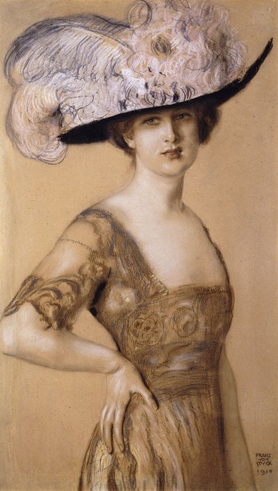 صورة لسيدة ترتدي قبعة ريشة ، 1910 بواسطة فرانز فون ستاك