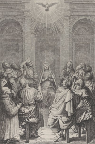 عيد العنصرة ، مع الرسل والعذراء جالسين في دائرة ، الروح القدس أب ... ، 1729-40. بواسطة فريديريك هورتيميلز
