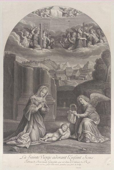 العذراء مريم تعشق الطفل المسيح ، ملاك يحمل إكليل الشوك إلى اليمين ، ... ، كاليفورنيا. 1729. بواسطة فريديريك هورتيميلز