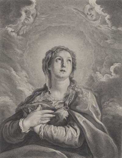 العذراء ، يداها مطويتان على صدرها ، تنظر إلى الأعلى ، 1729-40. بواسطة فريديريك هورتيميلز