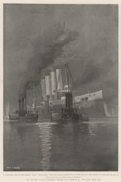هدية عيد الميلاد للإمبراطورية ، HMS Good Hope ، سفينة الحرب ساهمت في البحرية بواسطة كيب كولوني ، في بورتسموث ، 25 ديسمبر بواسطة فريد ت. جين