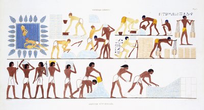 صنع الطوب ، من سجل نادر للوحات الجدارية من طيبة ، سجل 1819-1822 في زيارته الثانية لمصر بواسطة فريدريك كايود (1787-1869) ، لون ليثو بواسطة فريدريك (بعد) كايود