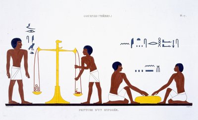 طقوس الموت (الموضوع غير واضح) ، من سجل نادر من اللوحات الجدارية من طيبة ، سجلت 1819-1822 في زيارته الثانية لمصر بواسطة فريدريك كايود (1787-1869) (ليثو ملون) بواسطة فريدريك (بعد) كايود