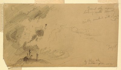 رسم، سماء المساء الملبدة بالغيوم فوق سلسلة من التلال، يوليو 1866 بواسطة كنيسة فريدريك إدوين