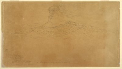 رسم، بركان كوتاباكسي ينفجر خلف سلاسل جبلية، الإكوادور، 1857 بواسطة كنيسة فريدريك إدوين