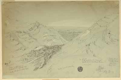رسم، منظر بعيد لدمشق، سوريا، 2 مايو، 1868 بواسطة كنيسة فريدريك إدوين