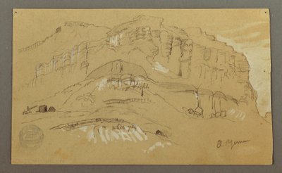 رسم، وادي اليمن، الجزيرة العربية:  الجدار الصخري، 20 فبراير 1868 بواسطة كنيسة فريدريك إدوين