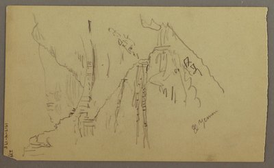 رسم، وادي اليمن، الجزيرة العربية: منظر لوادي متعرج مع قافلة، 20 فبراير، 1868 بواسطة كنيسة فريدريك إدوين
