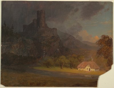 رسم، قلعة وكوخ إنجليزيان، حوالي عام 1844 بواسطة كنيسة فريدريك إدوين