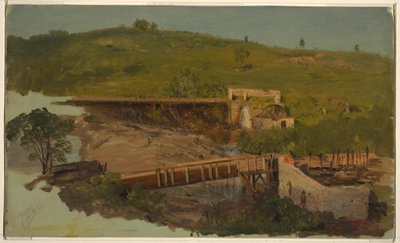 رسم، تل مع جسور ومطاحن خربة، بالقرب من كاتسكيل، نيويورك، حوالي 1865 بواسطة كنيسة فريدريك إدوين