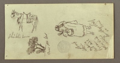 رسم، حصان وشكل من الخلف وأشجار، ربما عام 1868 بواسطة كنيسة فريدريك إدوين