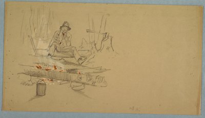 رسم، رجل يخيم في الغابة، حوالي عام 1855 بواسطة كنيسة فريدريك إدوين