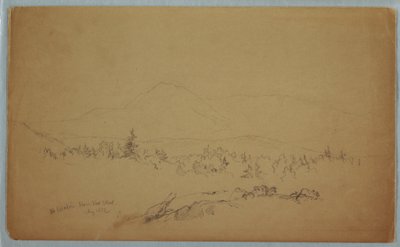 رسم، "جبل كاتاهدين من الغرب" [النظر غربًا باتجاه جبل كاتاهدين]، أغسطس 1852 بواسطة كنيسة فريدريك إدوين