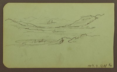 رسم، منظر طبيعي جبلي؛ في الخلفية: منظر طبيعي، 1883 بواسطة كنيسة فريدريك إدوين