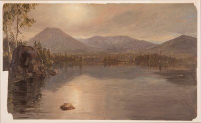 رسم، جبلا كاتاهدين وتيرنر من بحيرة كاتاهدين، مين، 1855-60 بواسطة كنيسة فريدريك إدوين